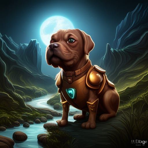 Happy AI Dog in Detailed Matte Painting