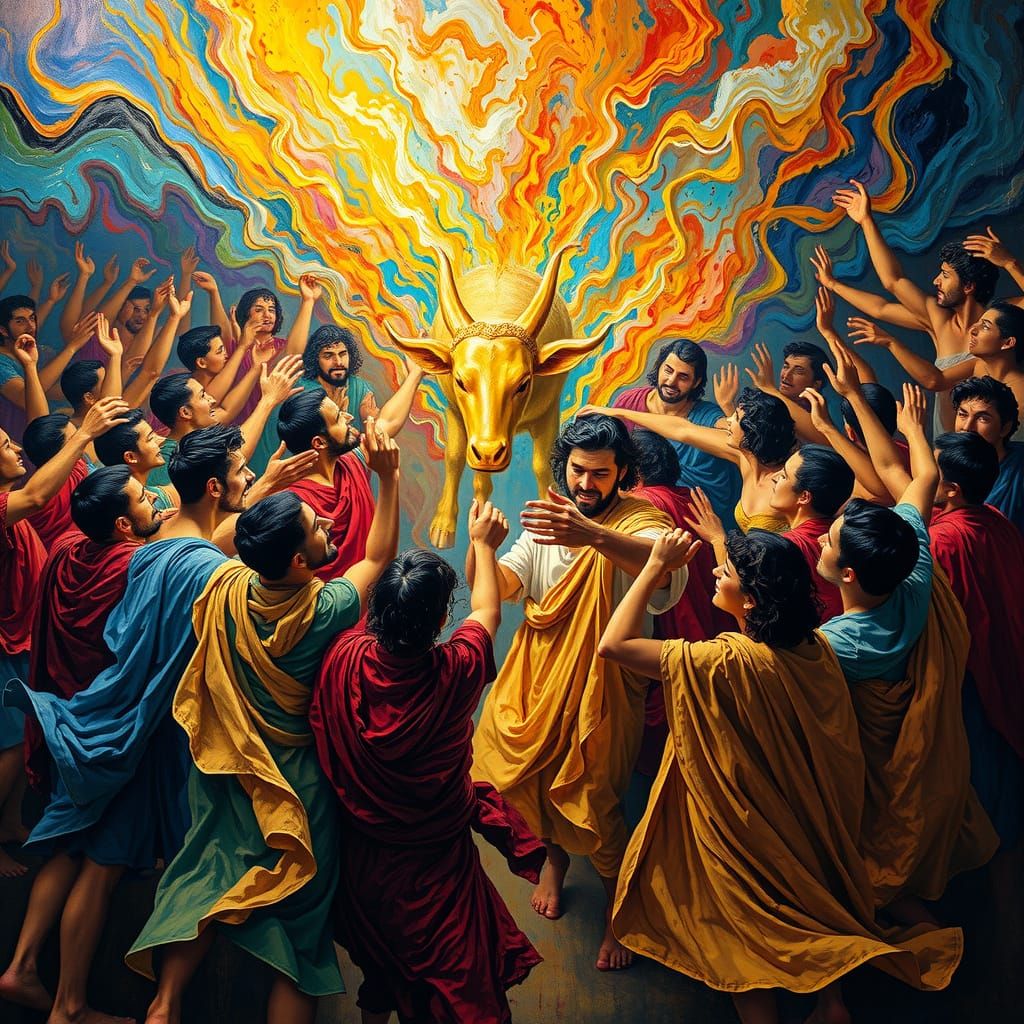 Israelites Worship the Golden Calf in Vibrant, Expressive Co...