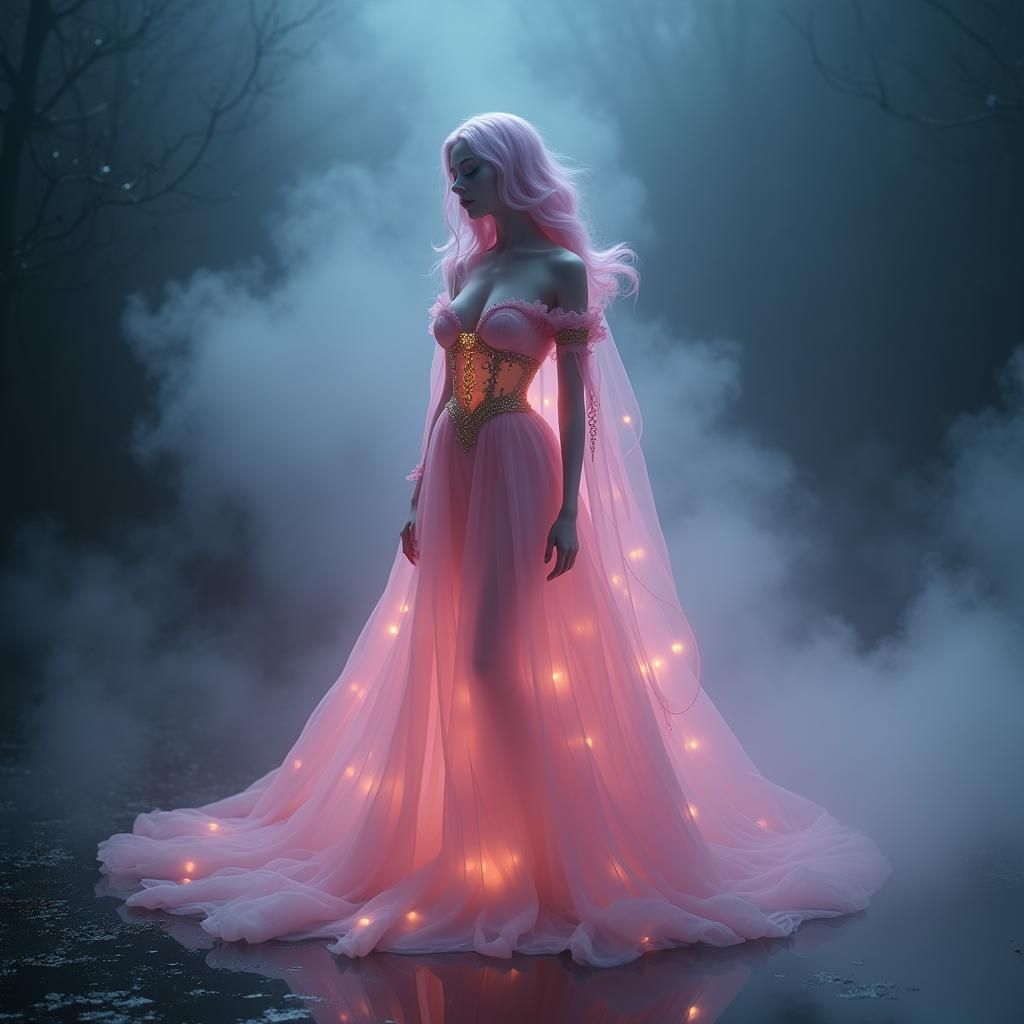 Gentle Pink Halloween Ghost in Fantasy Realm