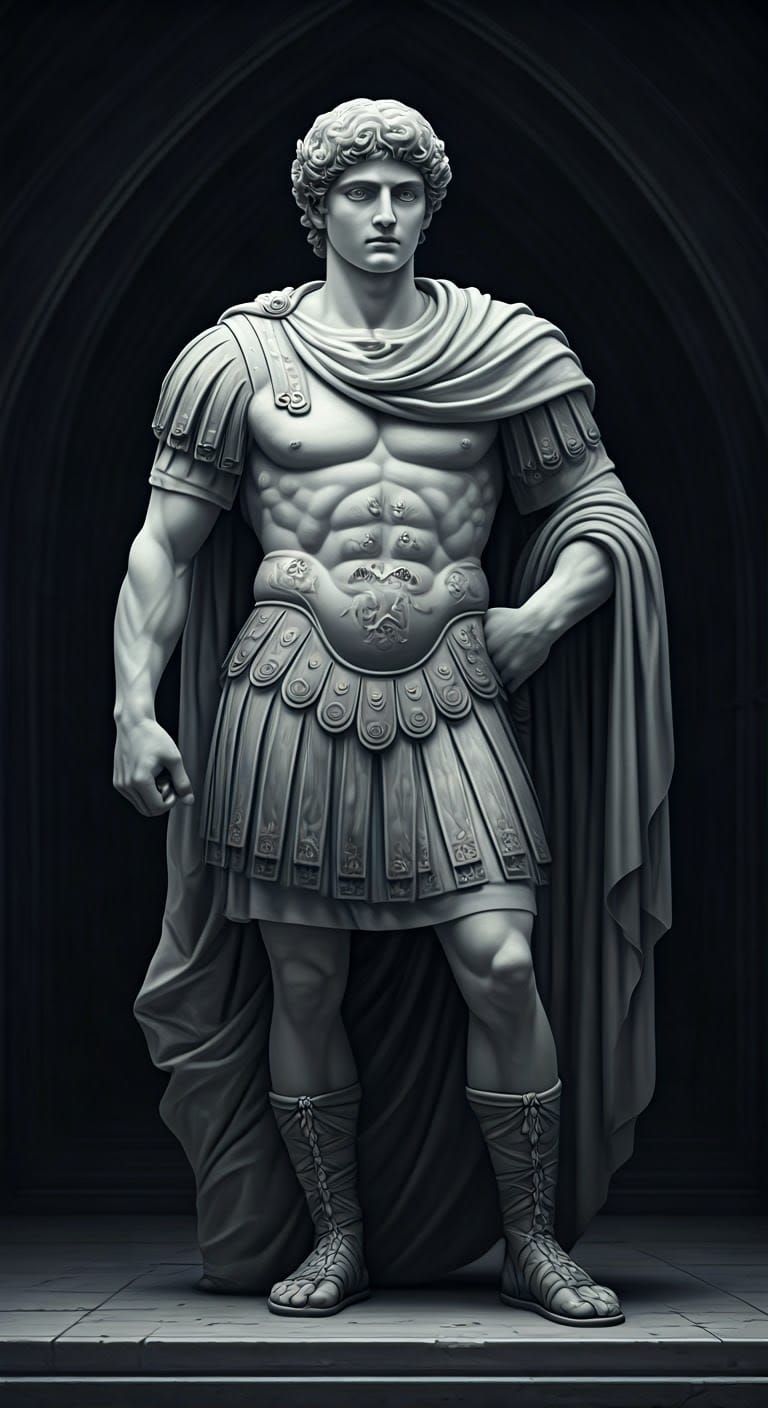 Classical White Marble Statue in Ancient Roman Temple