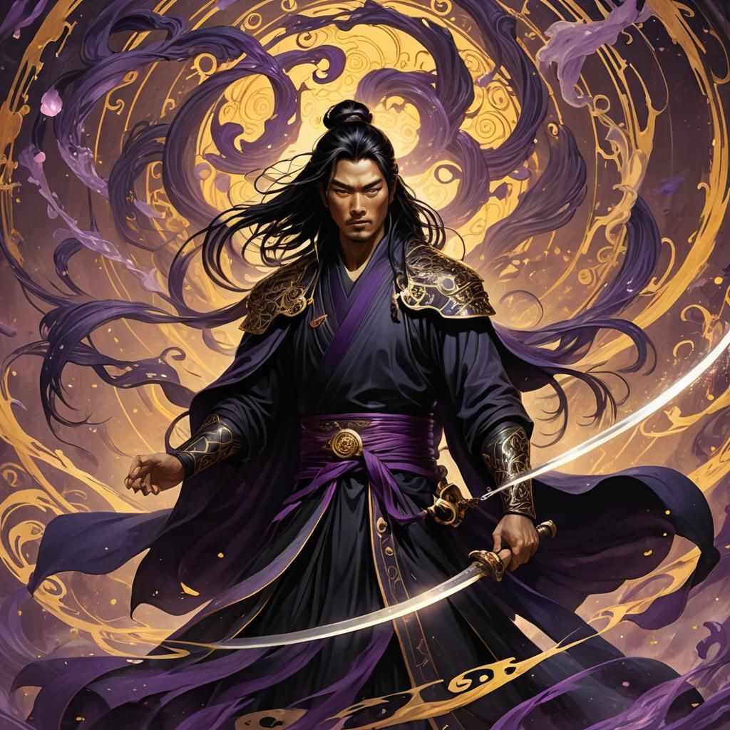 Chinese Immortal Wielding Magic Sword in Dark Fantasy