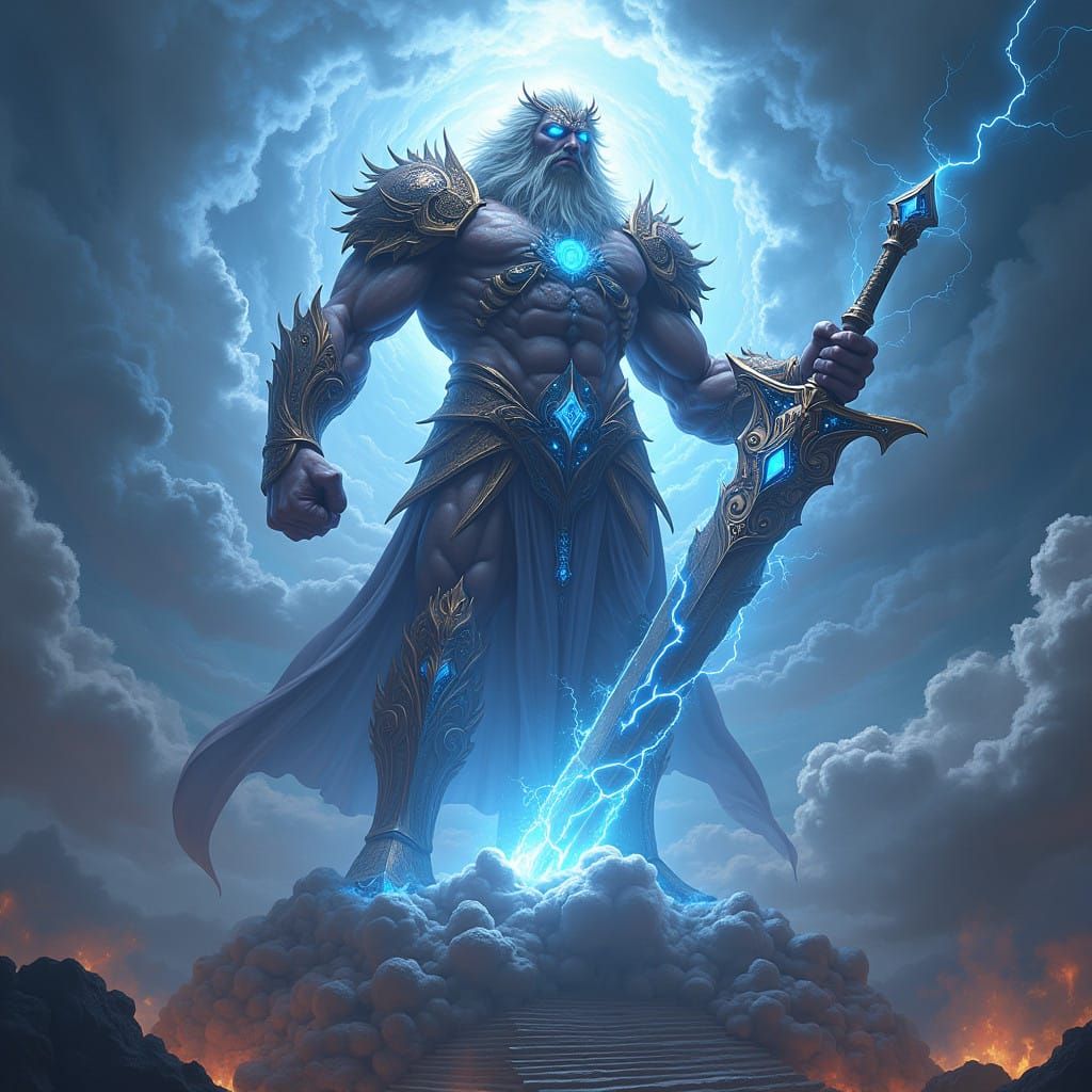 Ethereal God of Jupiter Stands atop Cosmic Pedestal