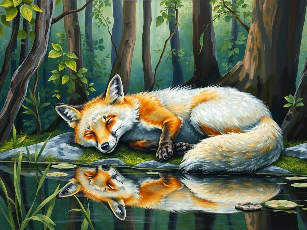 Grey Fox As Gouache Impressionist Painting