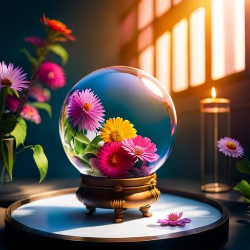 Crystal Ball with Flowers in Alchemy Lab