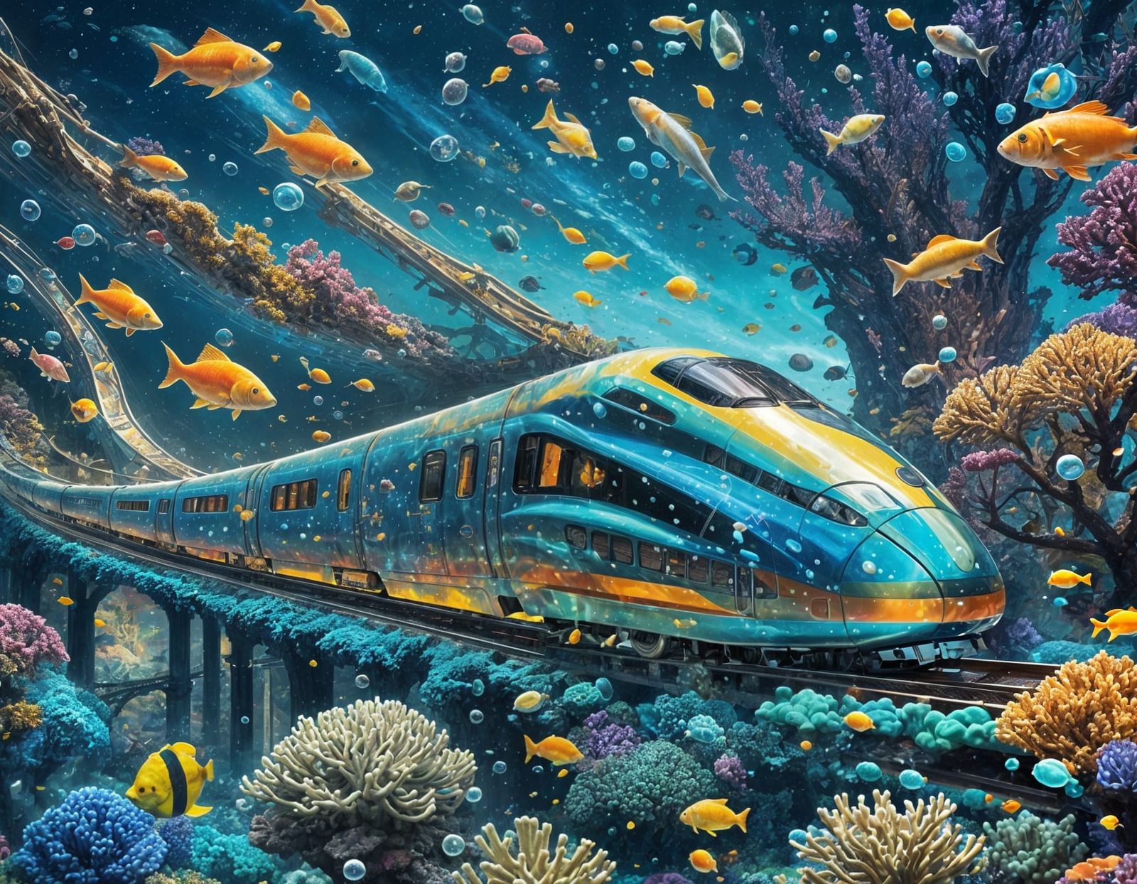 Galactic Bullet Train in Underwater Dreamscape