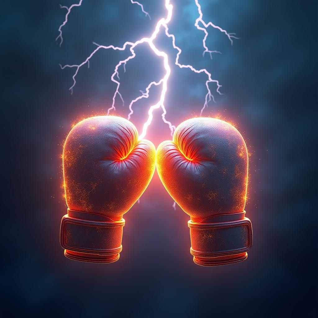 Ethereal Glowing Boxing Gloves in Digital Art Style