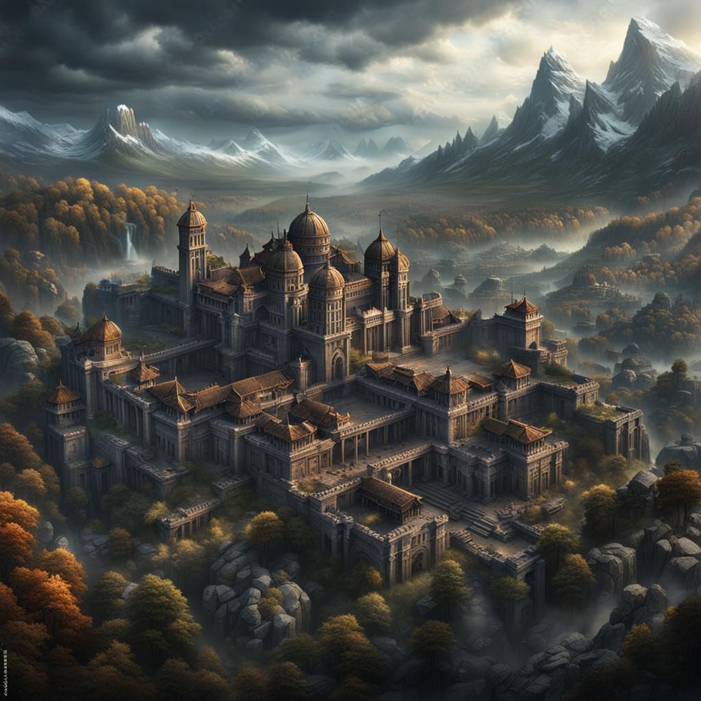 Dark Fantasy Roman Metropolis in Tundra Landscape