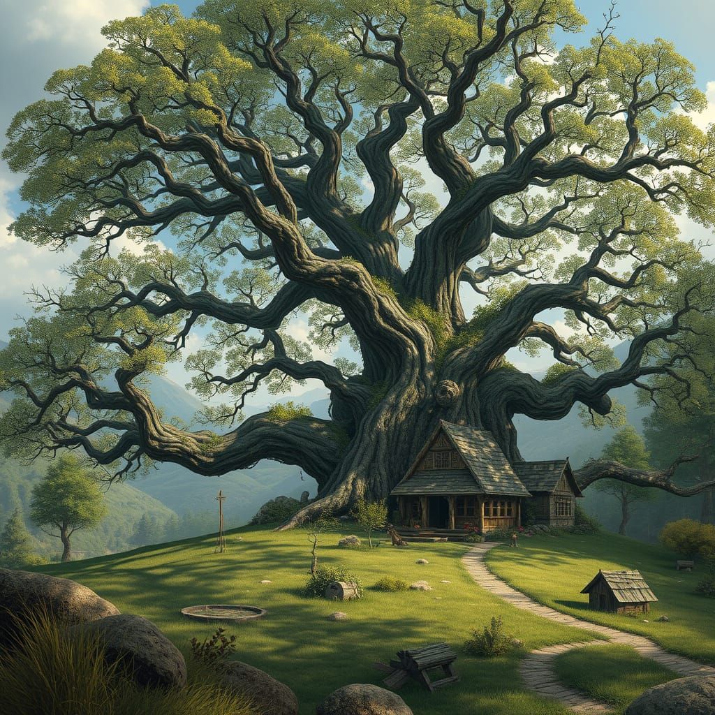 Druid Village Inside an Old Oak Tree