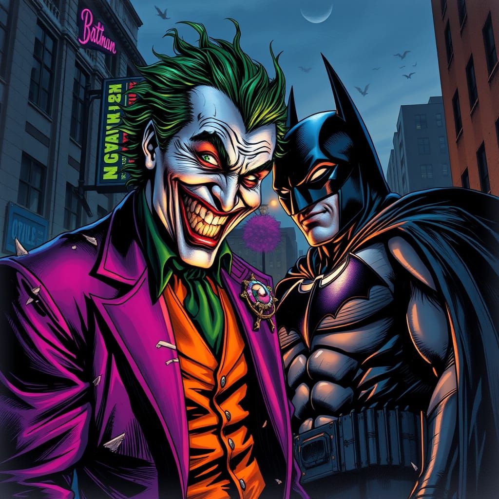 The Joker Battles Batman in Dark Noir Gotham