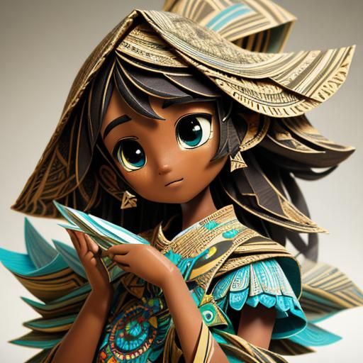 Papercraft Girl Flying Paper Plane: Whimsical Digital Sculpt...