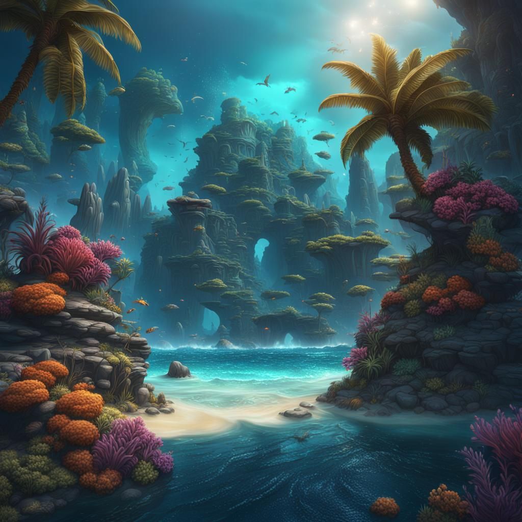 Detailed Tropical Ocean Matte Painting in 8K