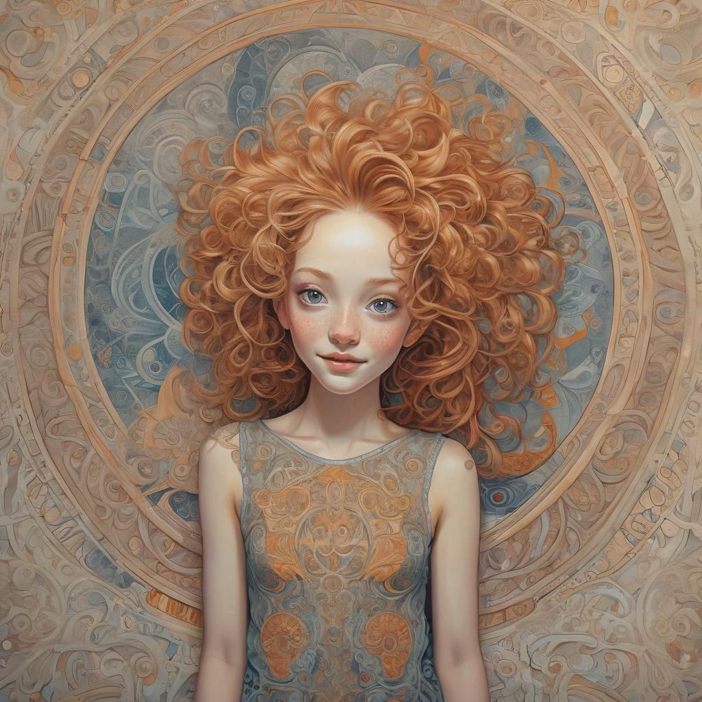 Smiling Woman with Chalk Art Mandala Illustration