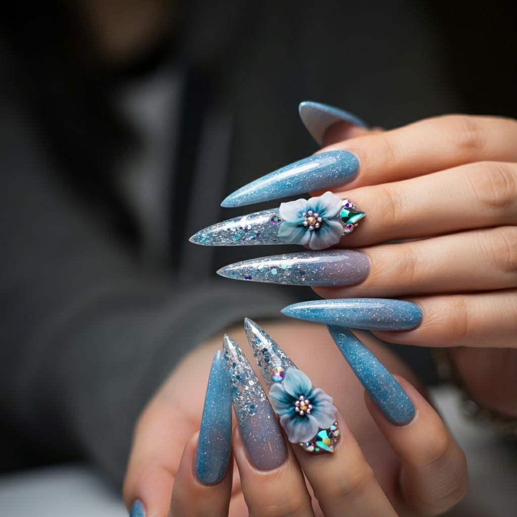 Starry Night Sky Nail Art in Art Nouveau Style