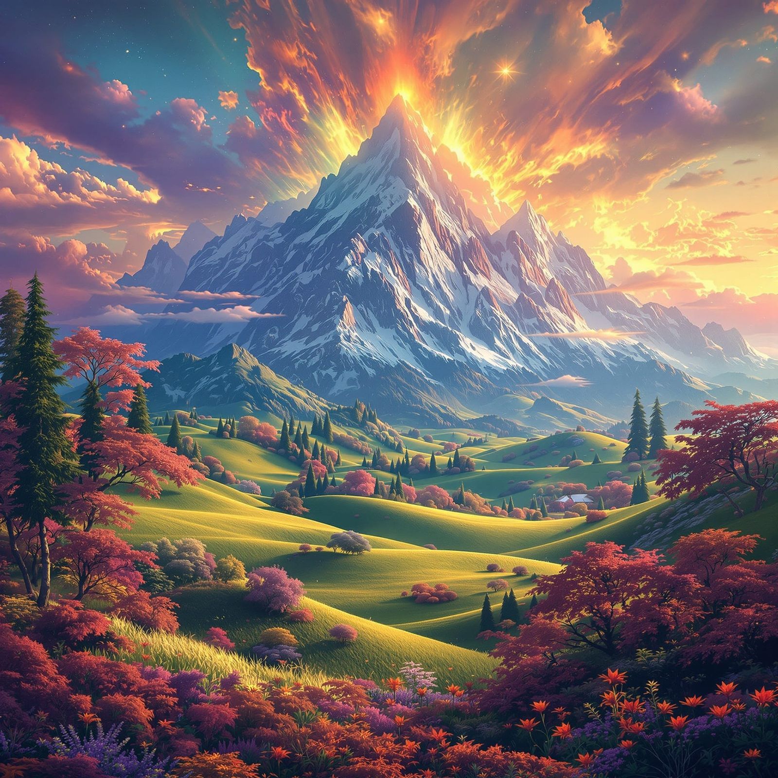 Surreal Landscape with Glowing Trees and Ethereal Colors