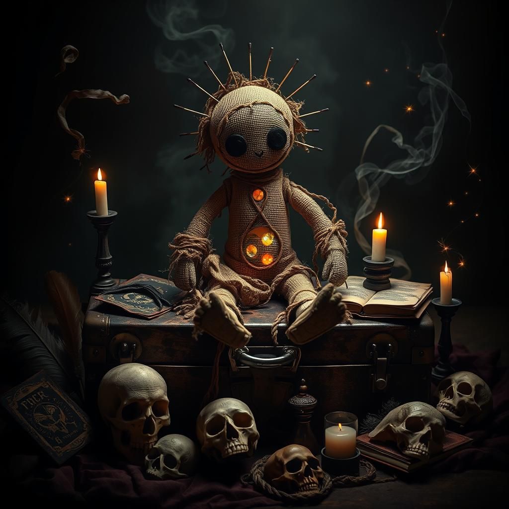 Voodoo Doll in Dark Ritual Circle