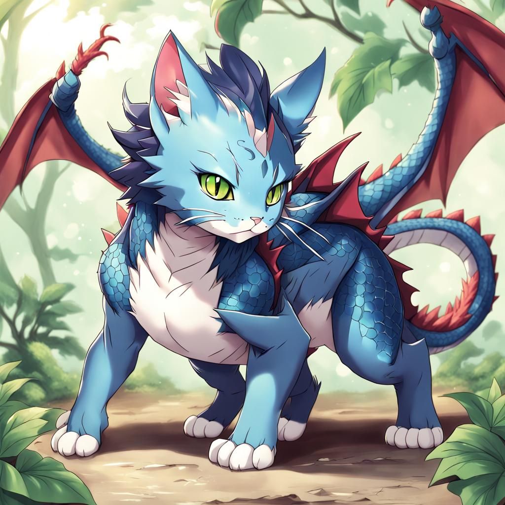 Anime Style Cat Dragon Hybrid