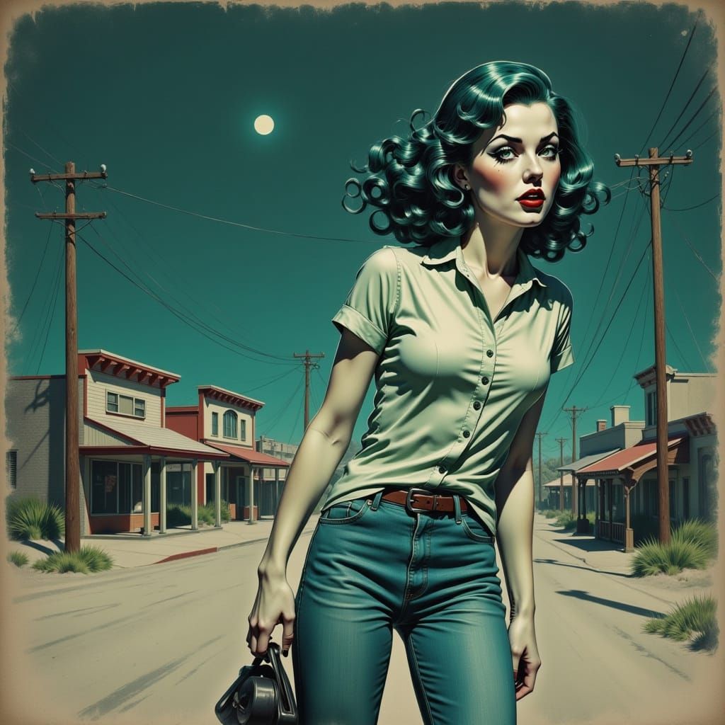 Dark Impressionistic Oil Painting of a Desperate Woman at Ni...