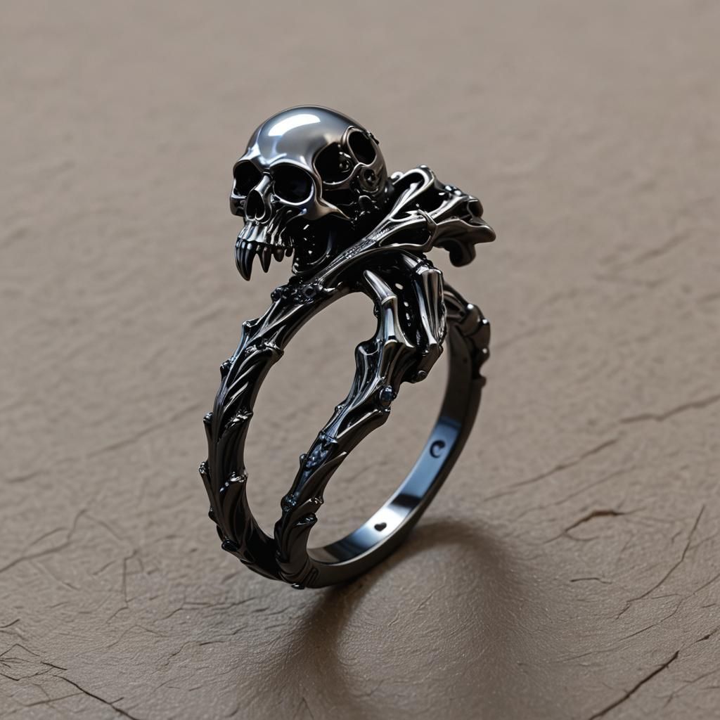 Ethereal Ring with Scythe and Rose Design
