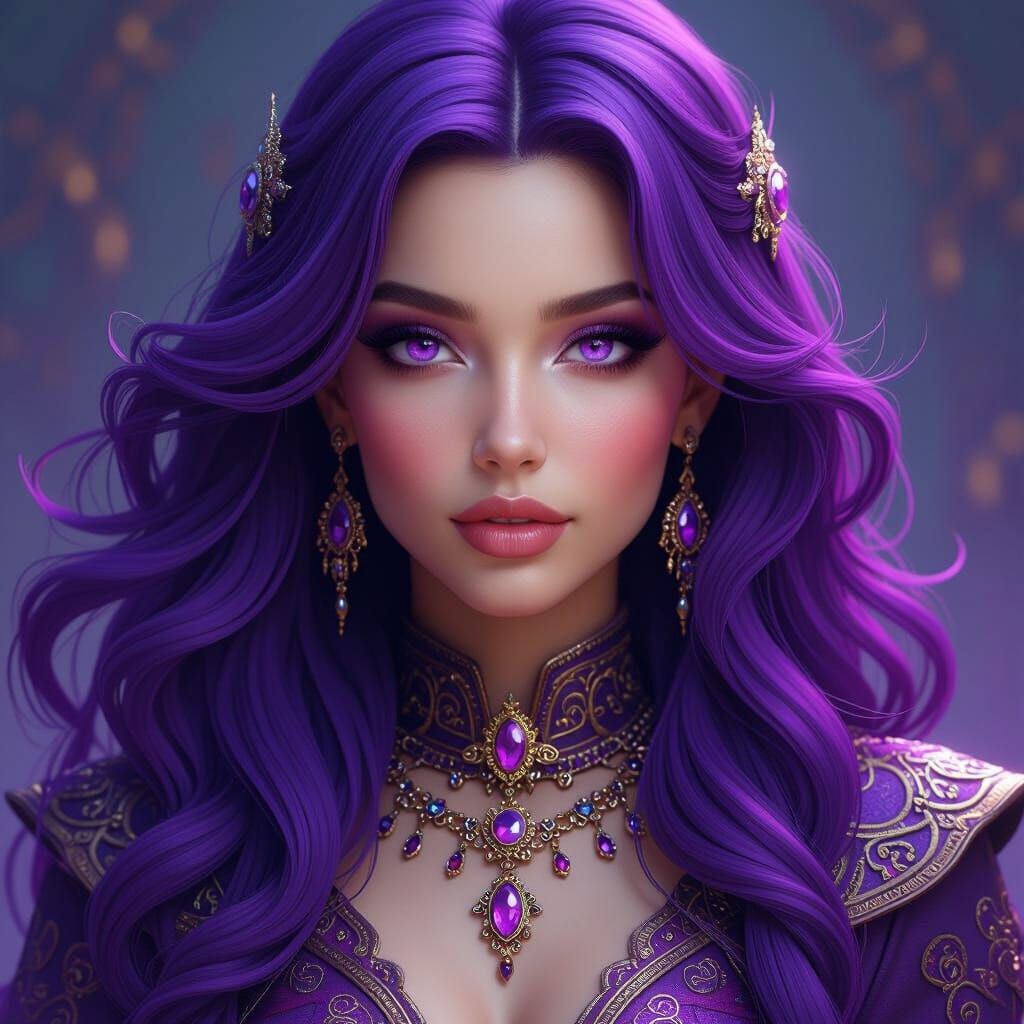 Futuristic Woman With Vibrant Purple Hair and Eyes