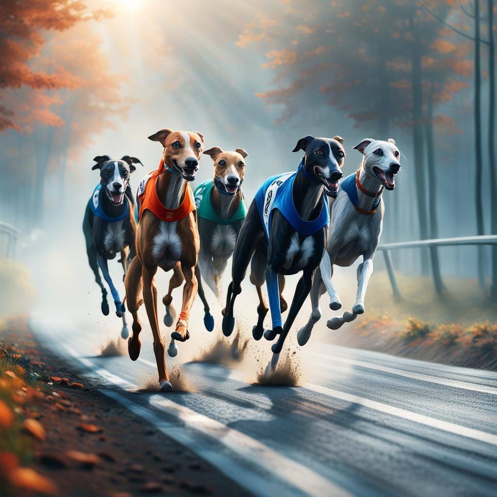 Greyhounds Racing: Impressionistic Digital Art