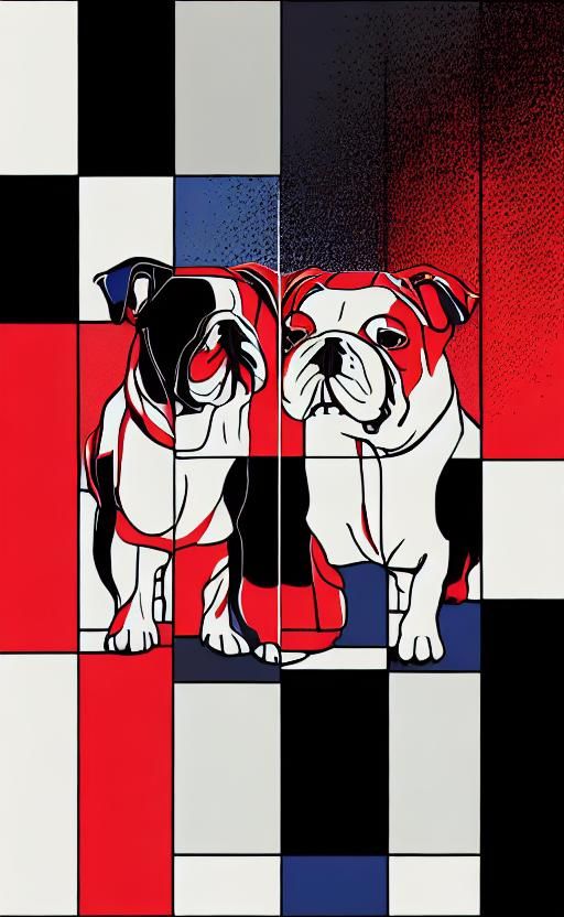 Mondrian Style 3D Render of Two Bulldogs