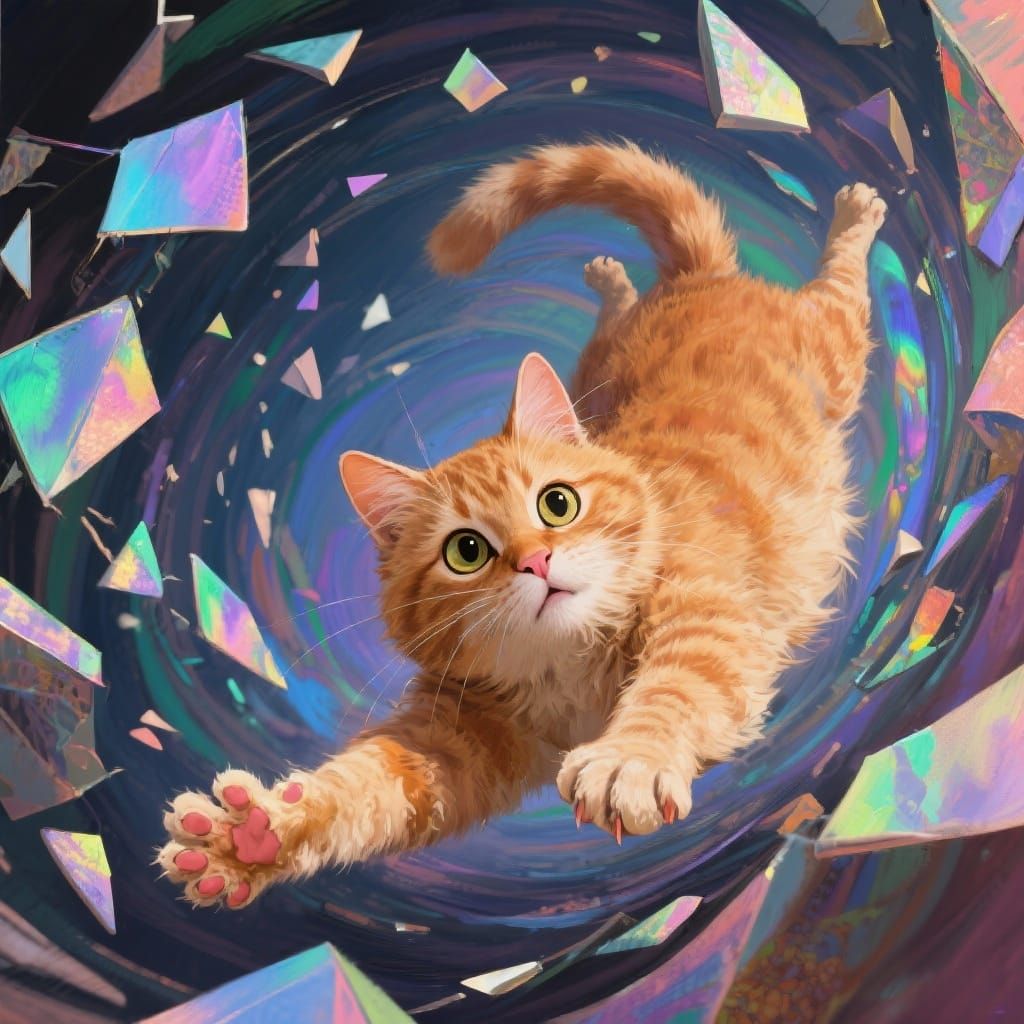 Ginger Cat Lost in Surreal Dimensional Vortex