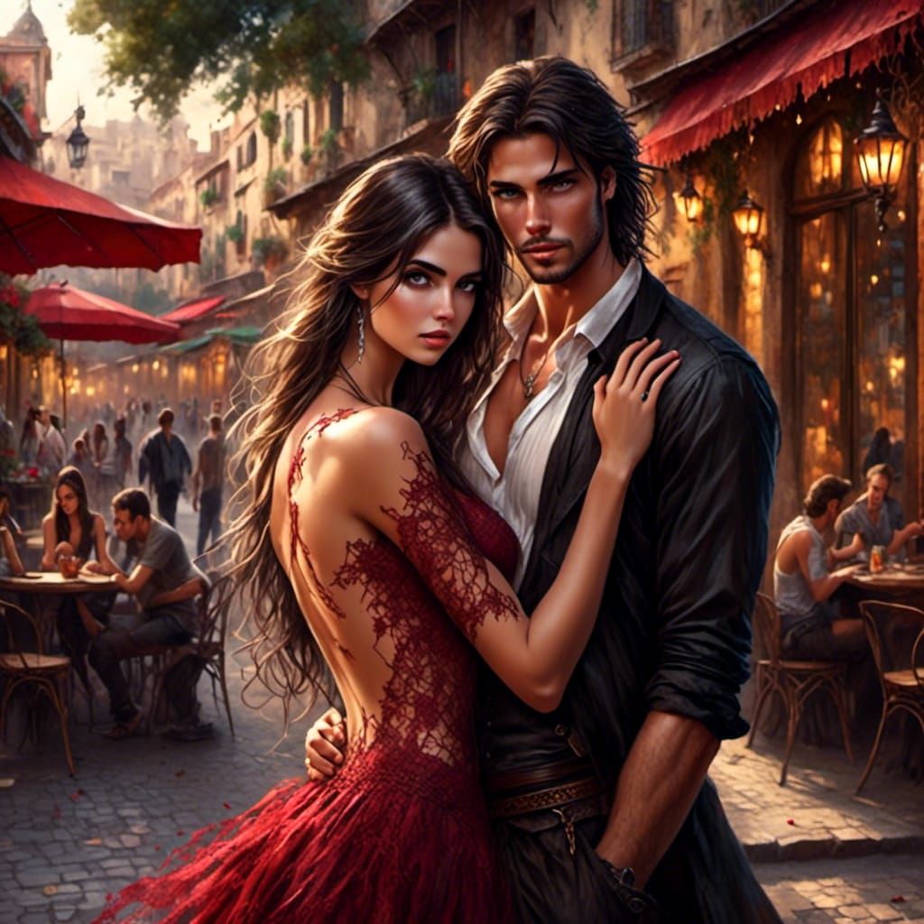 Romantic Couple Dancing in Spanish Cafe