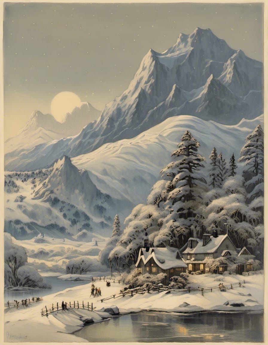 Flam Railway in Winter: Digital Watercolor Art