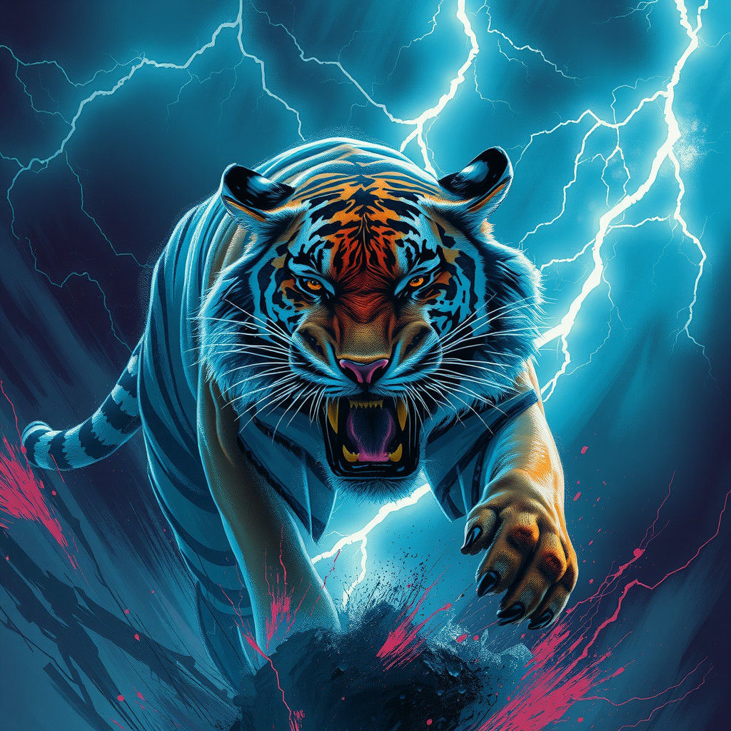 Majestic Tiger Unleashes Power in Electric Storm
