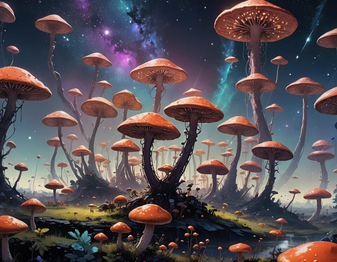 Enchanted Alien Mushroom Landscape in Spacecore Style