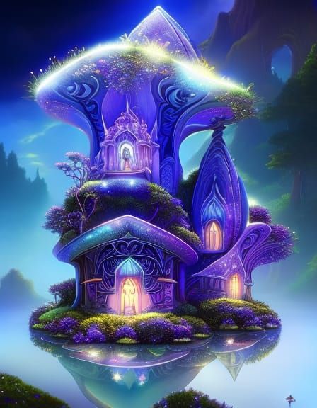 Glowing Fairy House Under Starry Sky