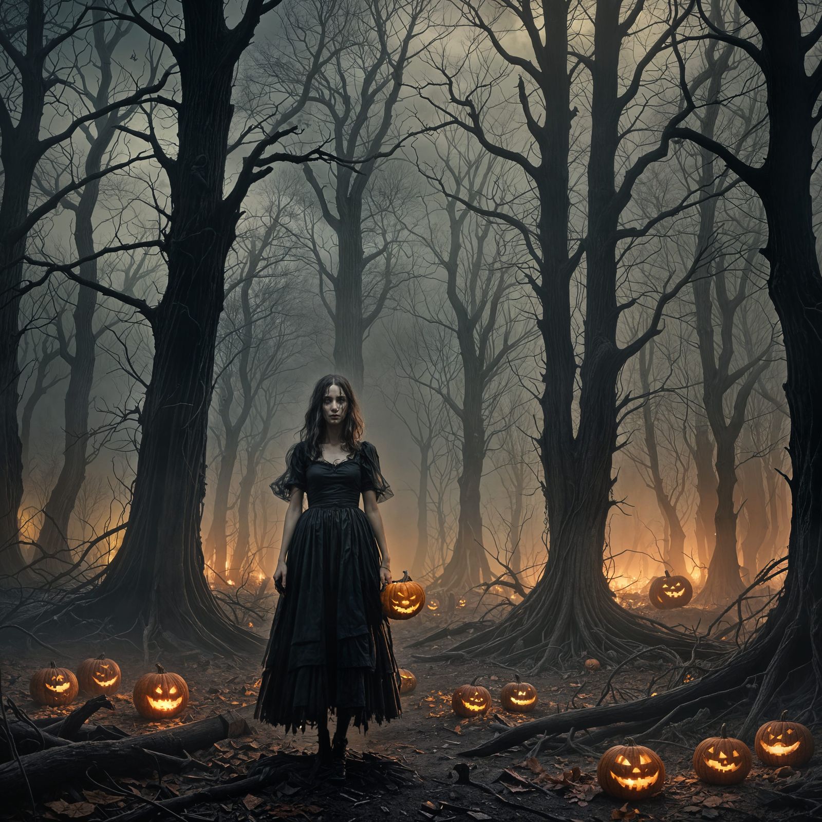 Dark Gothic Art of a Haunted Halloween Scene