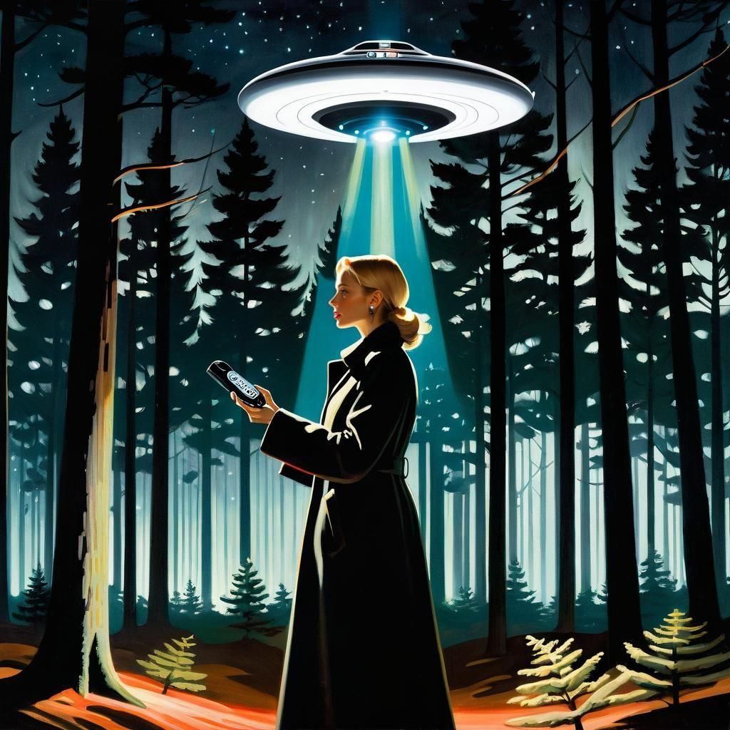 Woman Controls Flying Saucer with Flickering Lights