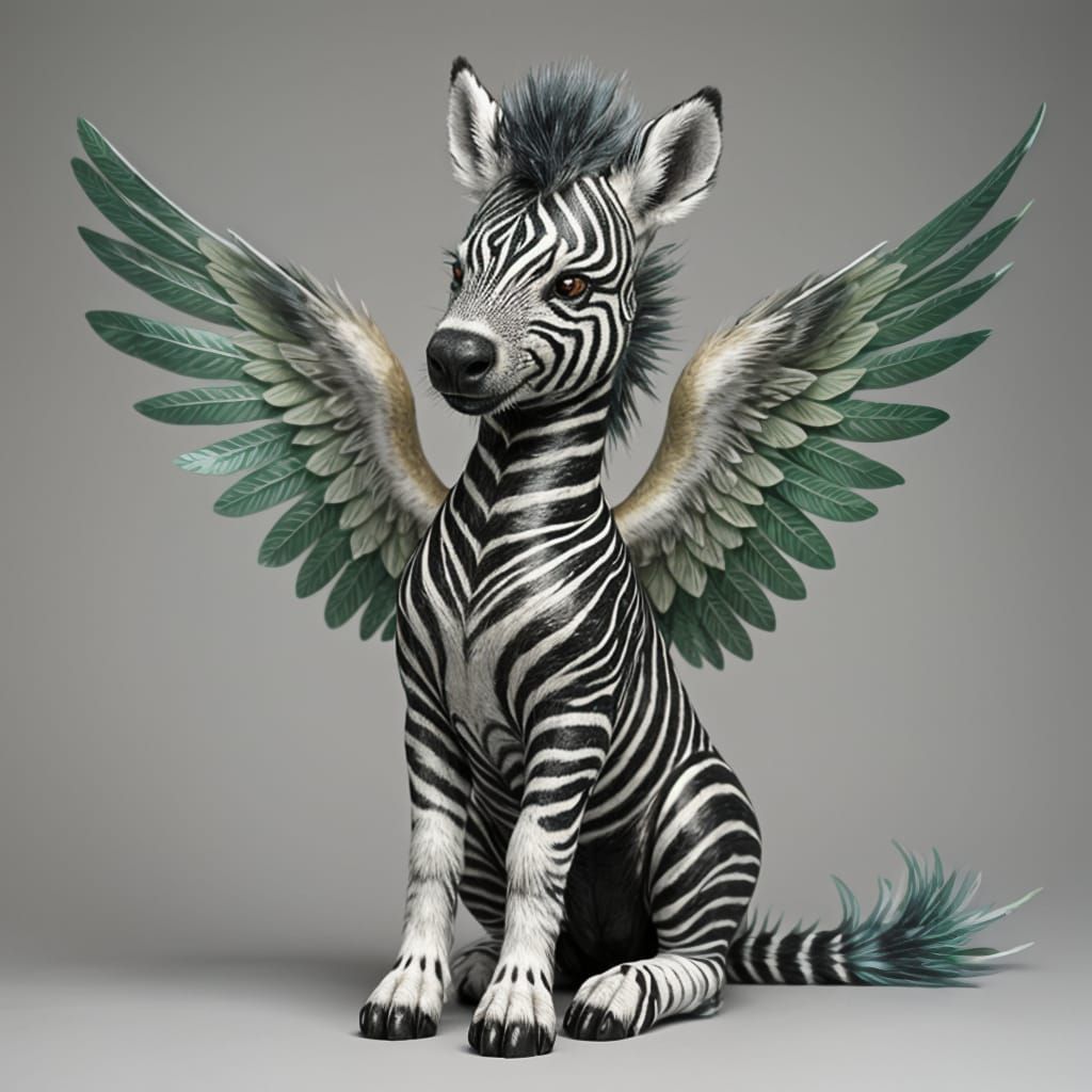 Regal Striped Winged Zebra Foal in Whimsical Fantasy