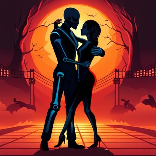 Gothic Skeletons Tango in Cyberpunk Style