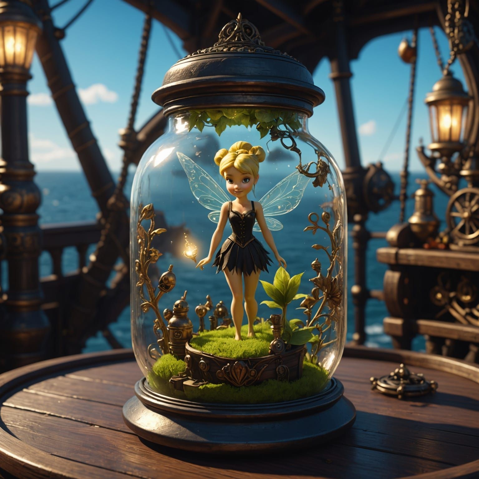Goth Tinkerbell in a Jar on Pirate Ship