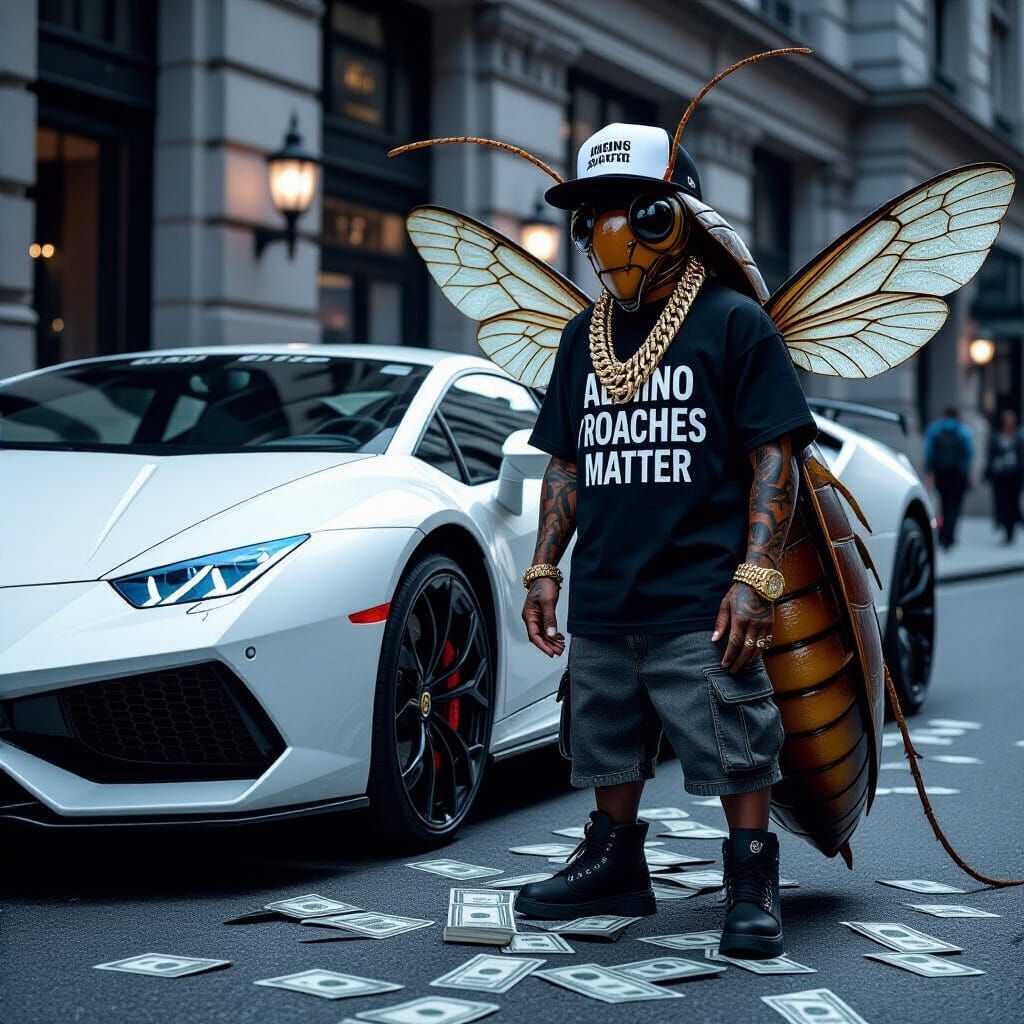 Rapper Roach in Monochromatic Green Urban Scene
