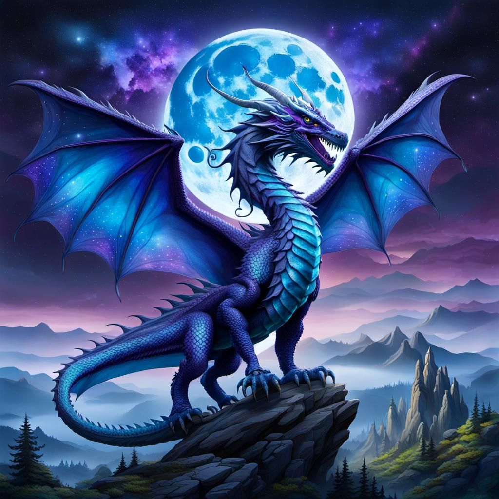 Purple Dragon Under Blue Supermoon