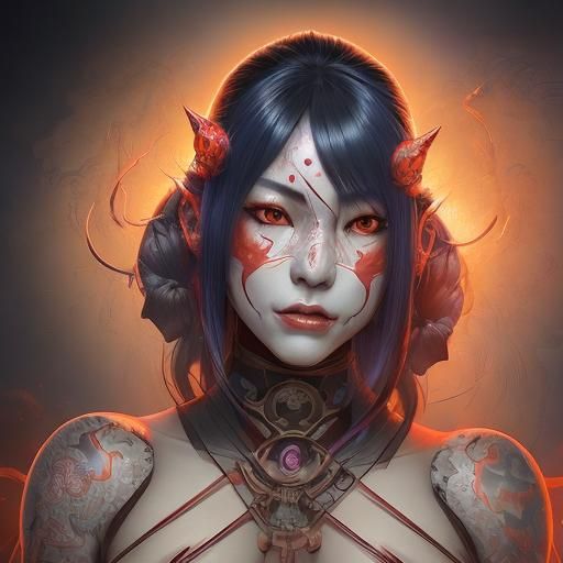 Detailed Portrait of a Female Japanese Oni
