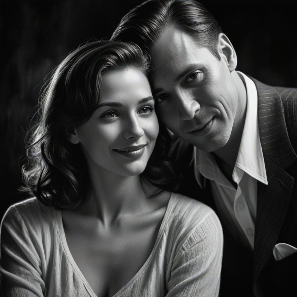 Romantic Pencil Sketch of a Couple in 40s Style