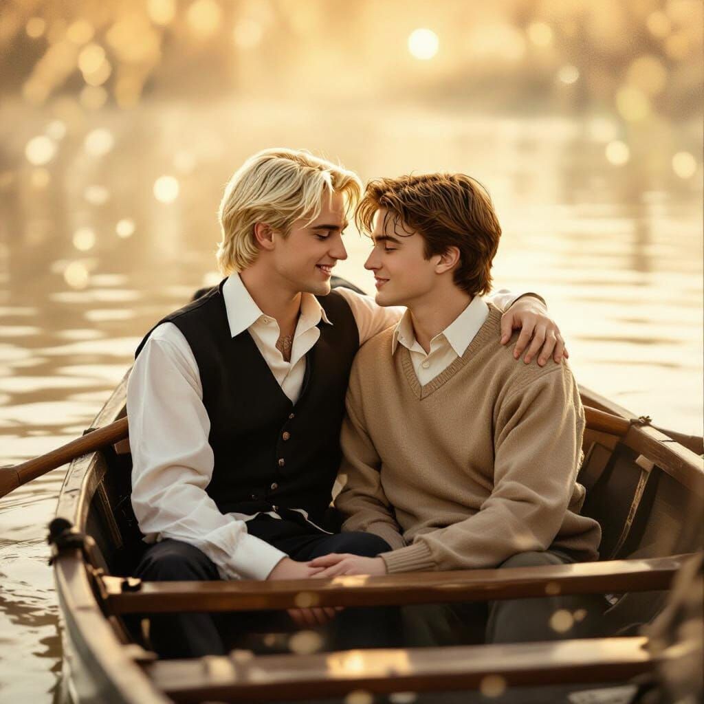 Draco and Harry: Tender Moment in Impressionist Style