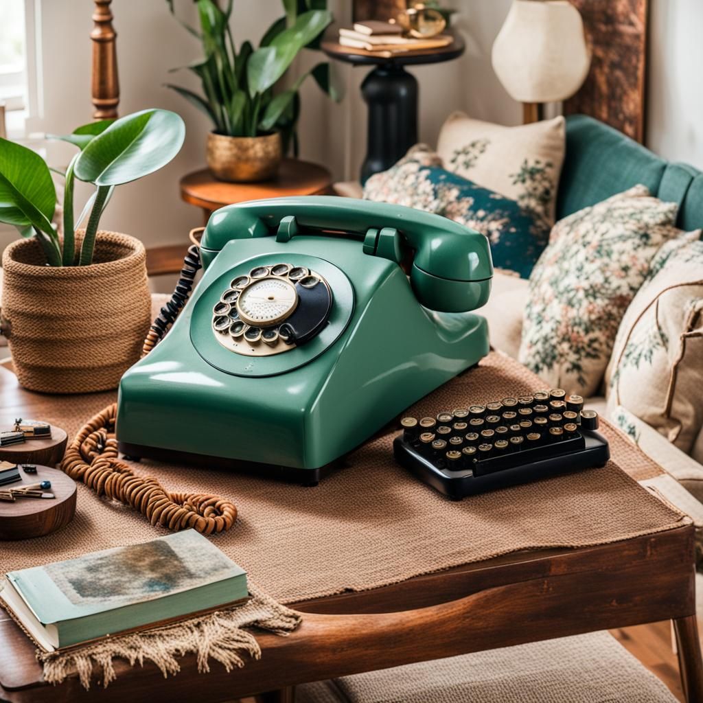 Boho-Chic Living Room with Vintage Telephone