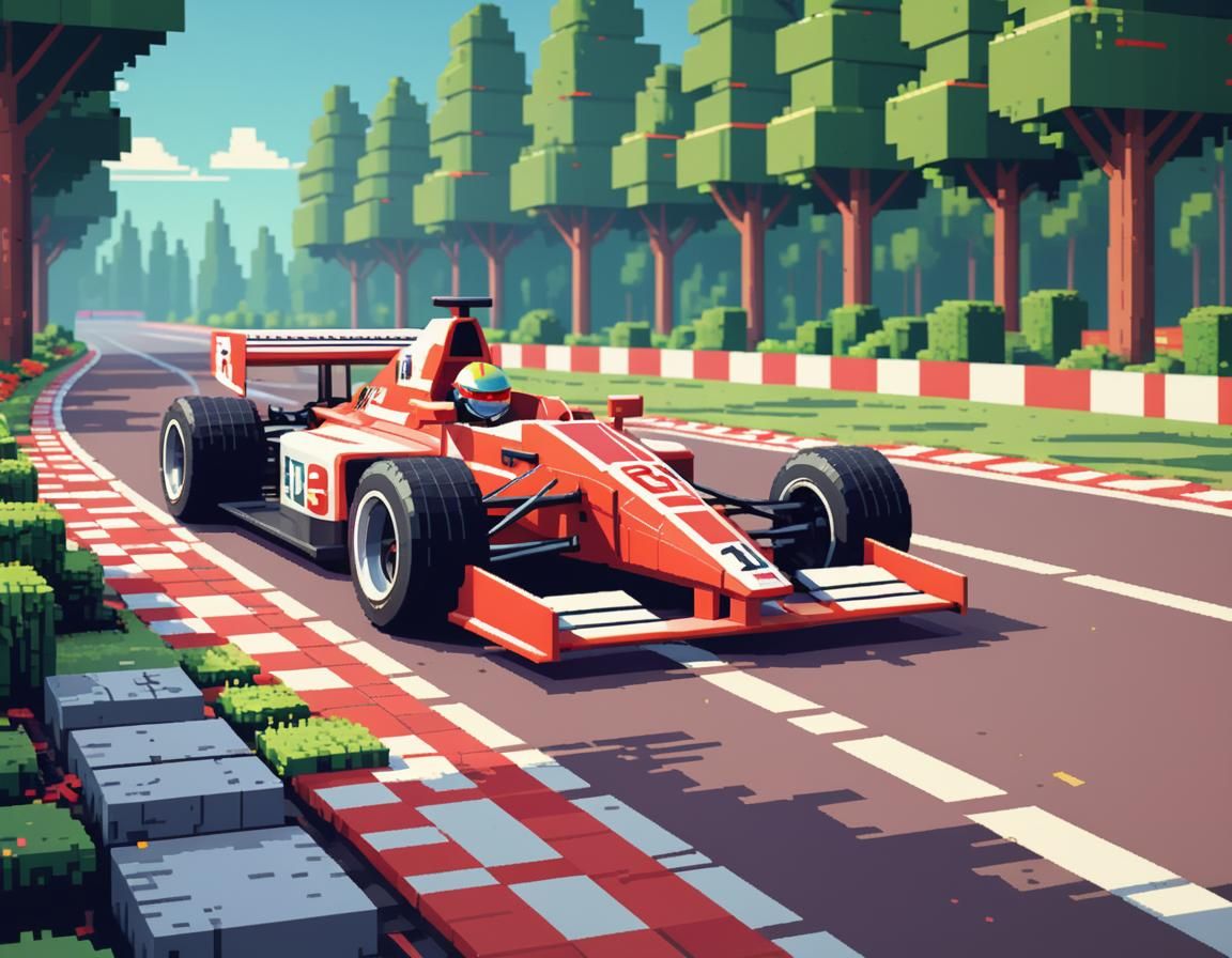 Retro 8-bit Pixel Art Formula 1 Car Race