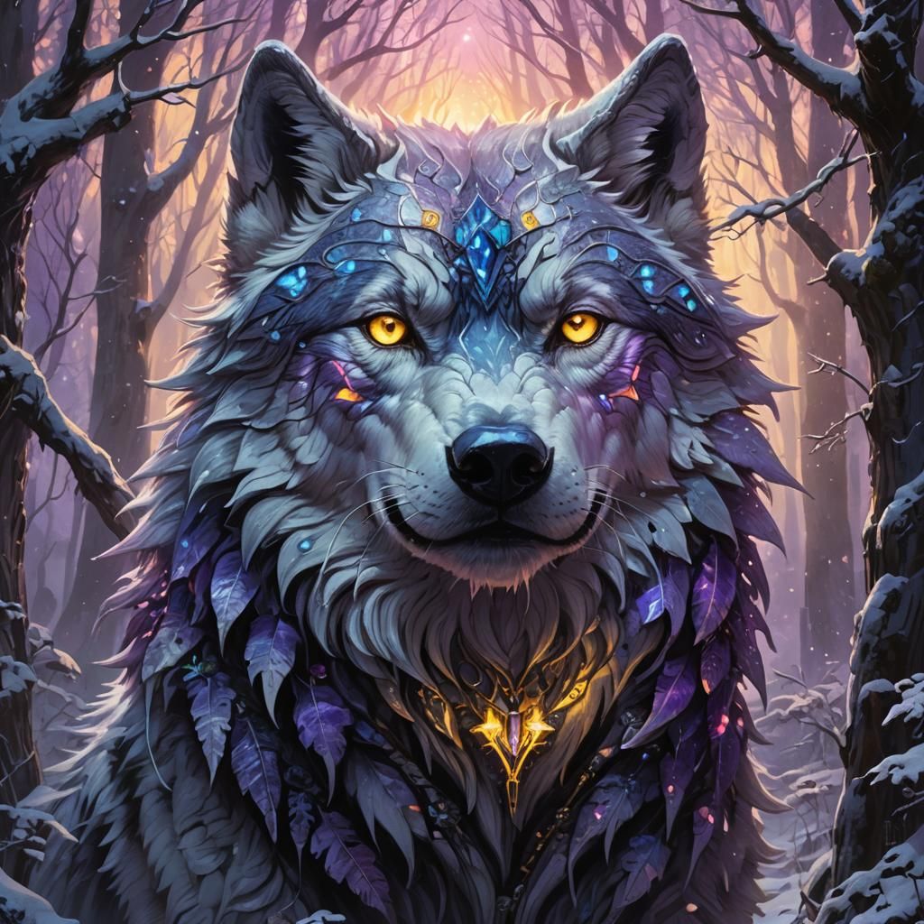 Ice Wolf Portrait in Dark Fantasy Style