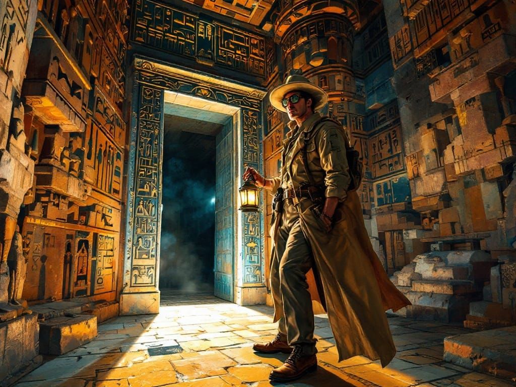 Egyptologist at Pharaoh's Tomb Entrance