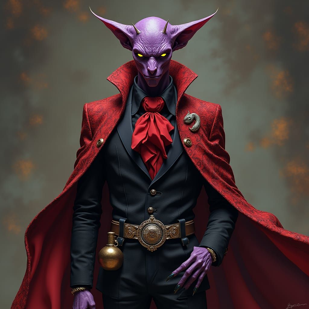 Tiefling Character Art: Wealthy Male in Red and Black