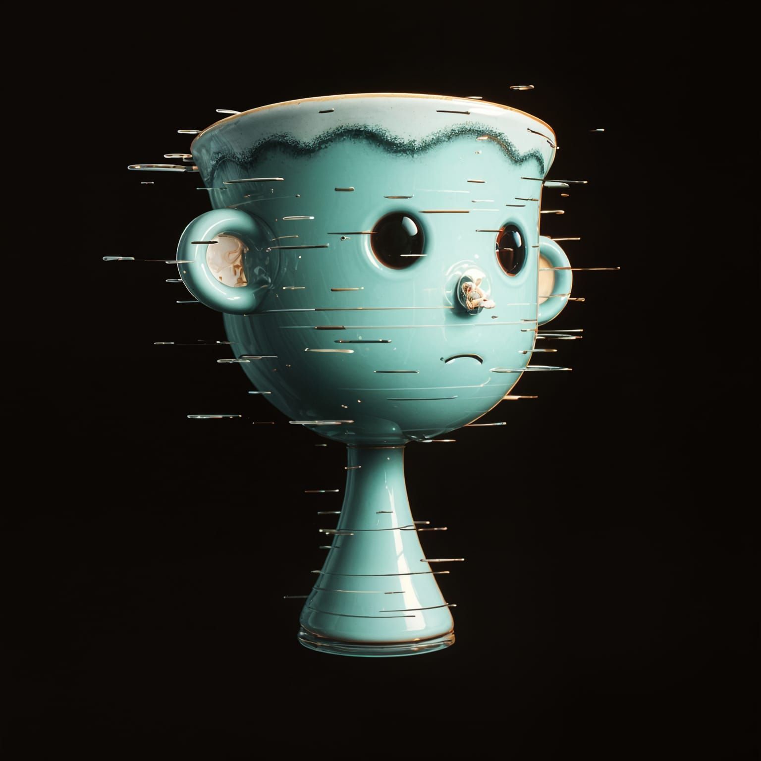 Whimsical Glitchcore Teacups in Digital Art