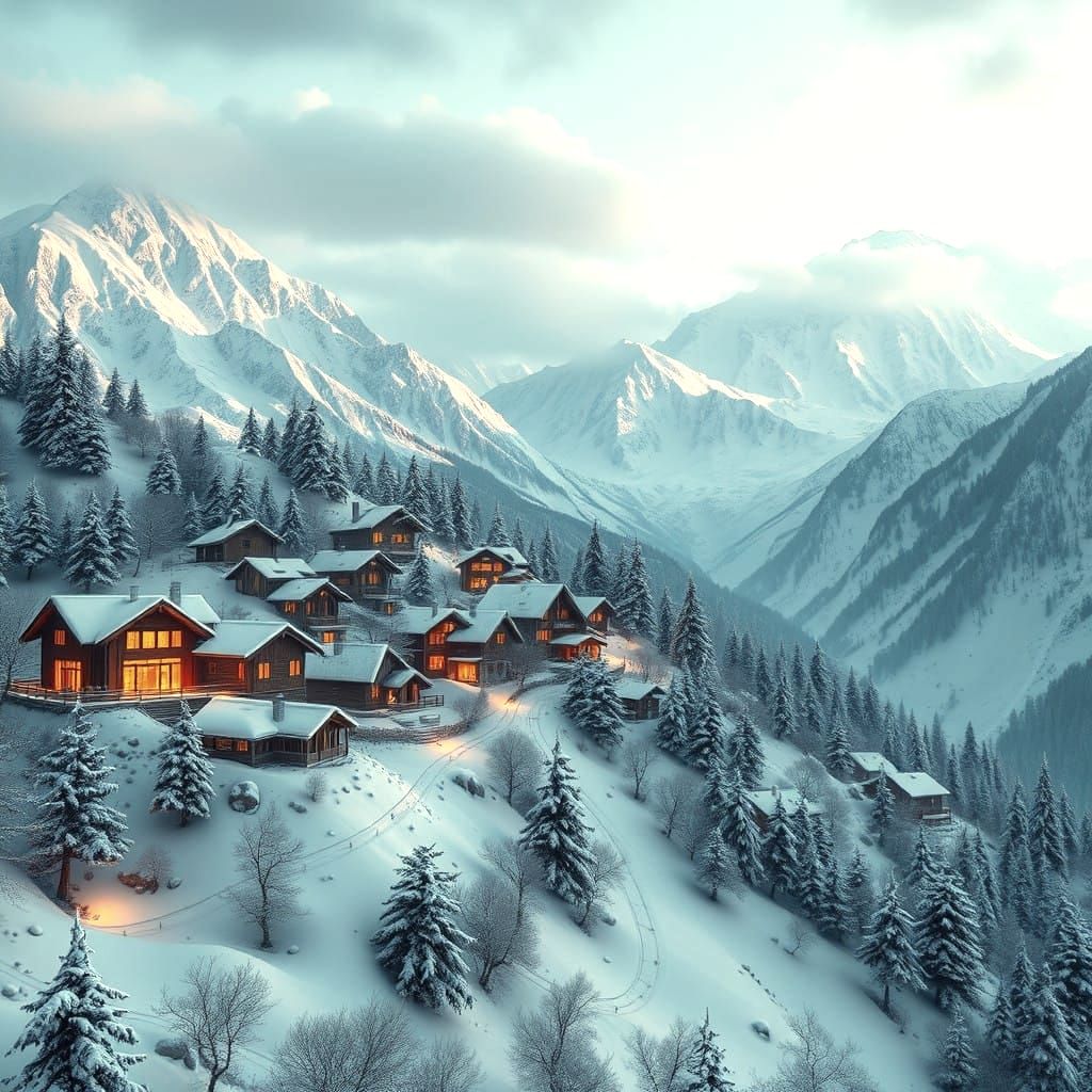 Stunning Himalayan Mountain Village in Serene Winter Wonderl...