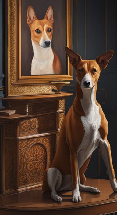 Ornate Basenji Dog Painting in Hyperrealistic Style
