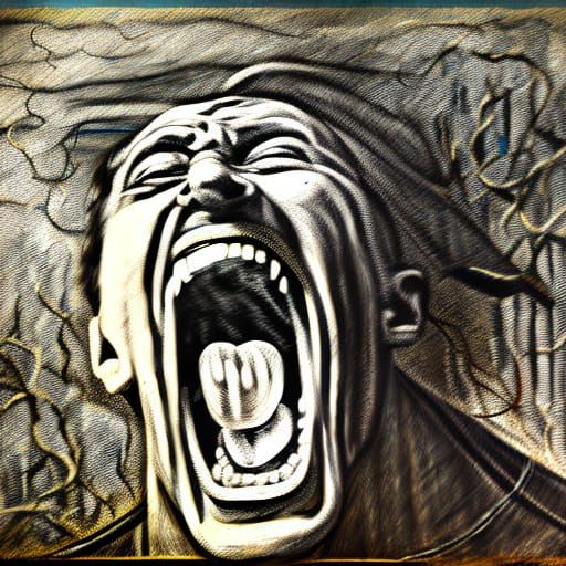 Detailed Charcoal Drawing of Screaming Man